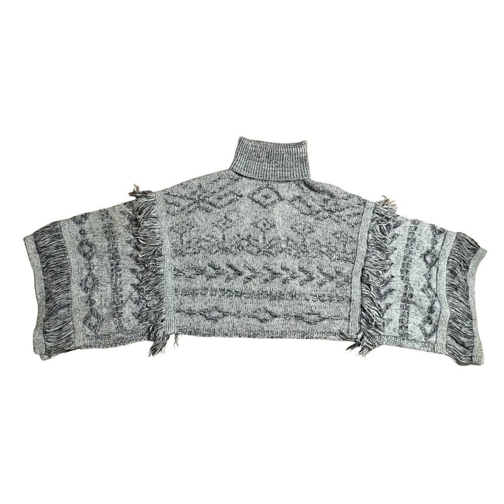 360 Cashmere Women's S Gray Black Turtleneck Poncho Sweater Wool Rocky Barnes